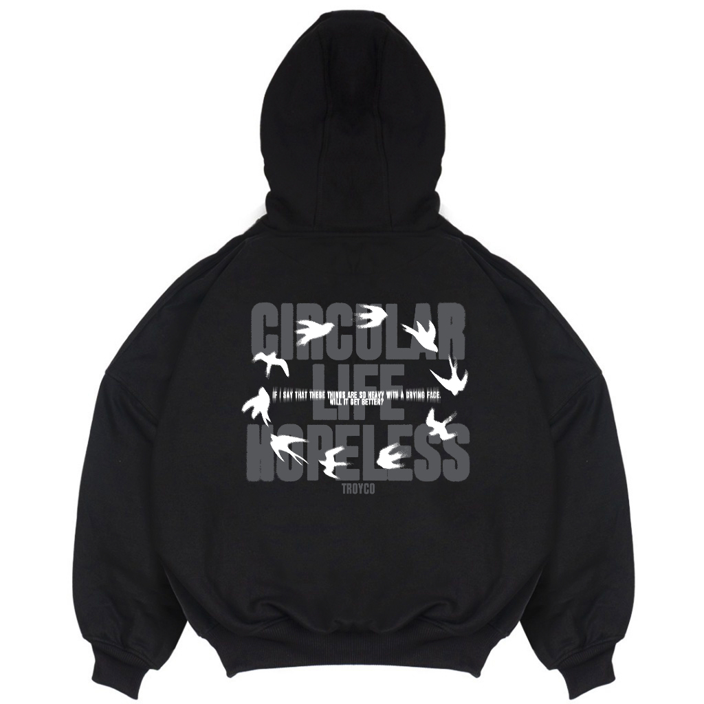 Troy Company Hoodie Boxy Oversized Black Hopeless - Hoodie Boxy Oversize Hitam HB 3173