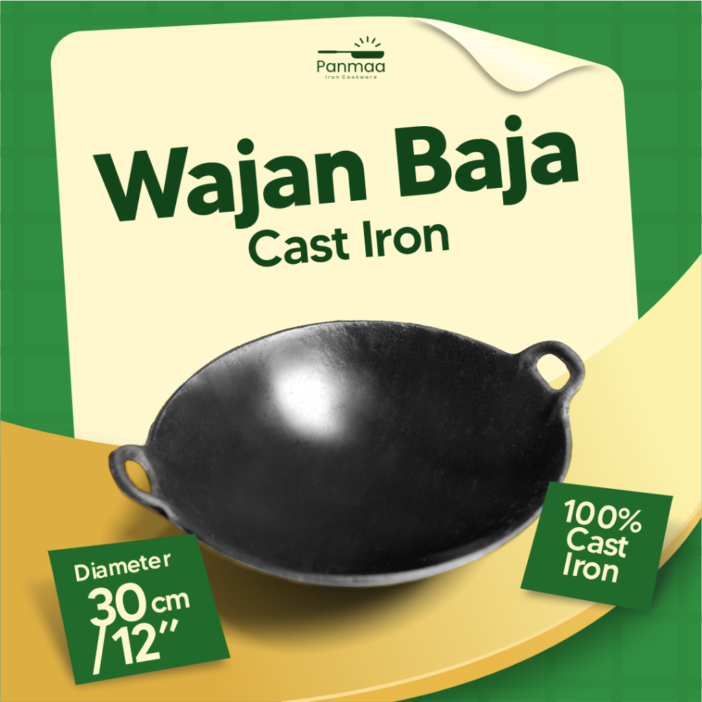 Wajan Cast Iron/Wok  / Wajan Baja / Wajan Besi Cor Anti Lengket Ukuran (30cm)