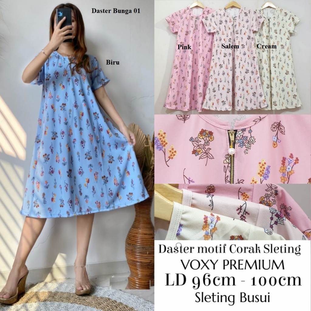 Daster Busui MOTIF Bunga 01 (Real Pic) Bahan VOXY SPANDEK Premium Fit L-XL