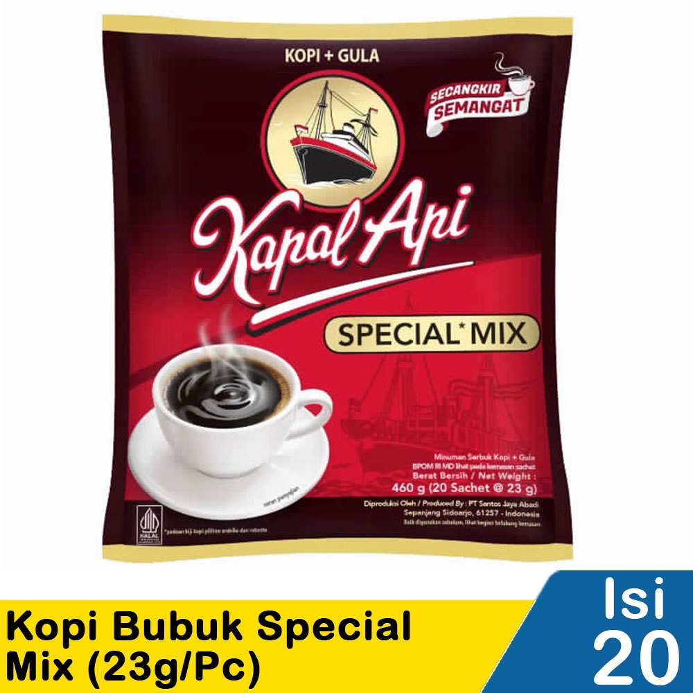 

KOPI KAPAL API SPECIAL MIX 1 BAG 20 SACHET 23gr 23 gr Dus Grosir Murah Hitam Tanpa Gula Pahit