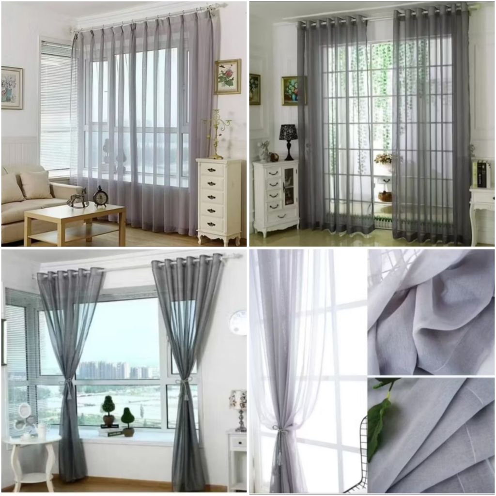 vitrase Gorden Warna abu Tirai Lapisan Hordeng Jendela kaca panjang 2 meter 3,meter 4 meter dalaman 