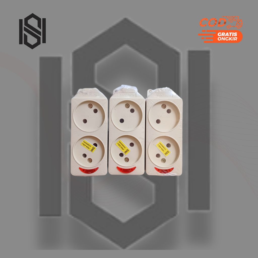 VANTRON - STOP KONTAK GEPENG+LAMPU 2 LUBANG. TERMINAL KUNINGAN