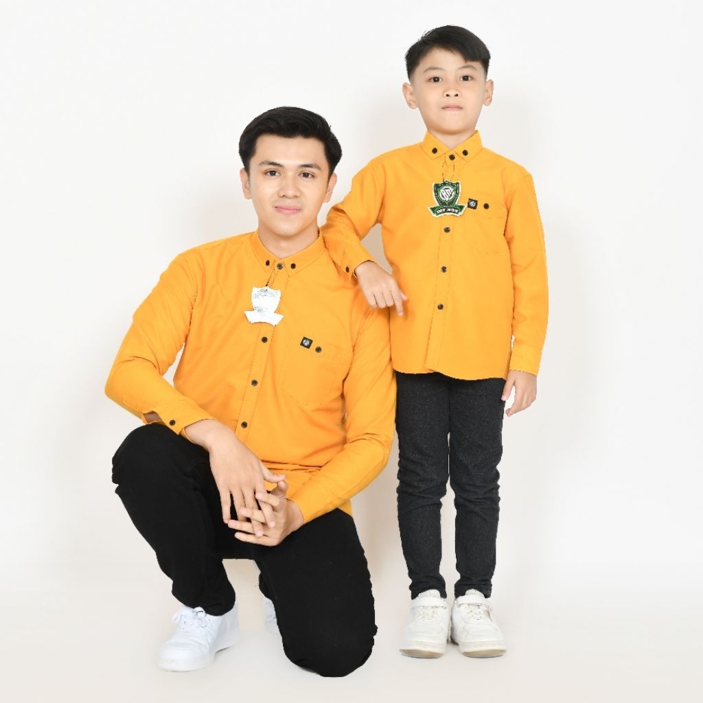 Kunyit Pendek Poplin Kemeja Polos Couple Ayah Dan Anak Lengan Panjang Poplin Kemeja Polos Couple Aya