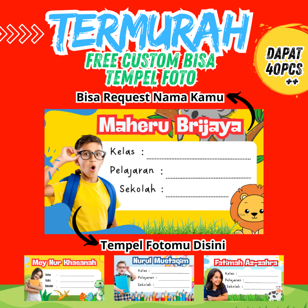 

Sticker Label Custom Nama Buku Pelajaran Anak Sekolah / Labelstiker Isi 40pcs