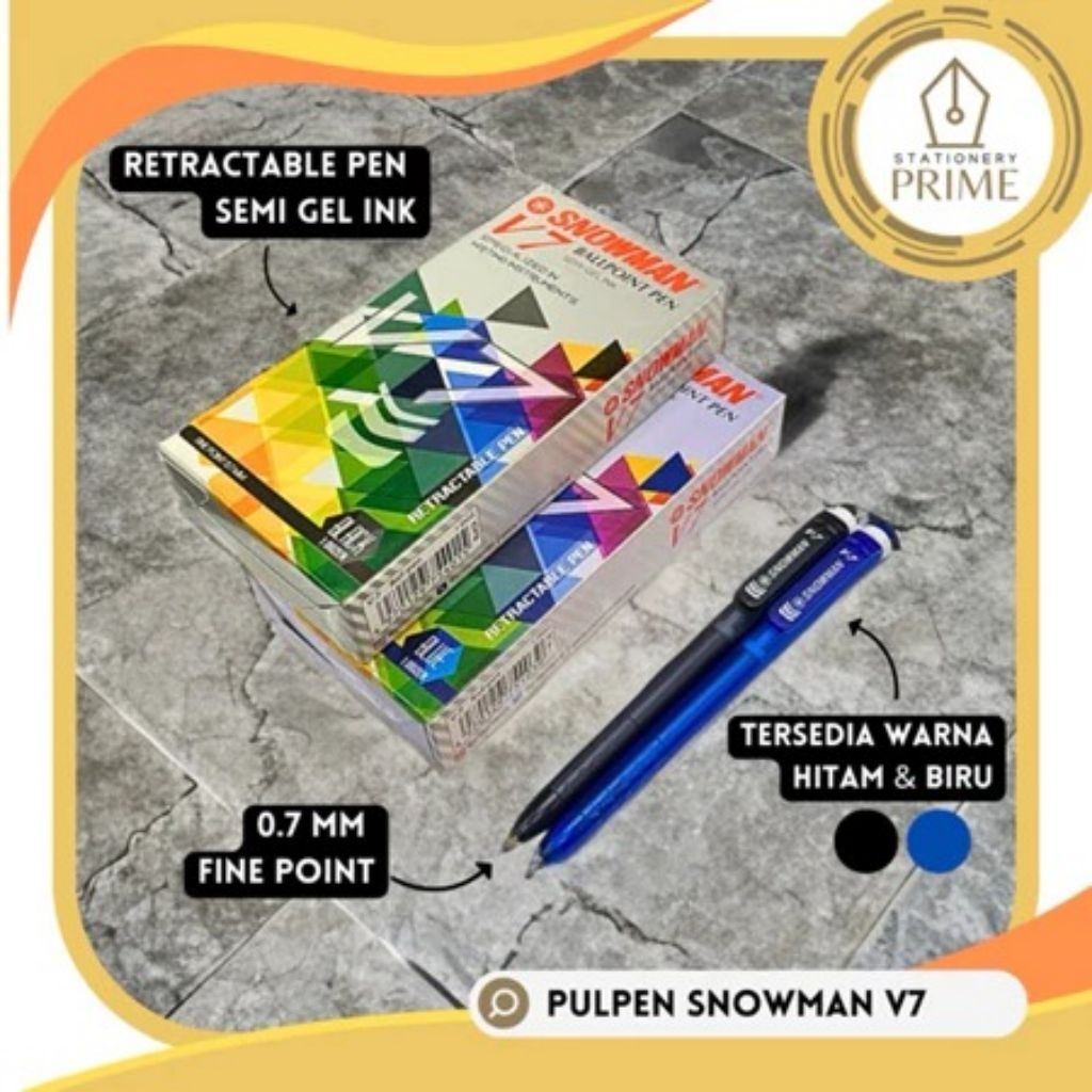 

Ballpoint Pen Retractable / Pulpen Cetek SNOWMAN V7 0,7mm Hitam Biru ( Isi 12 Pcs )