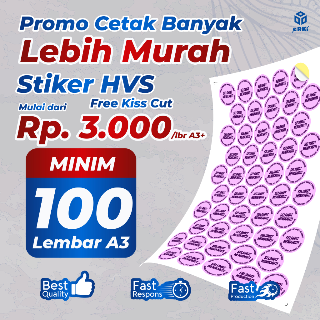 

Cetak Stiker HVS A3+ Ekonomis – Harga Grosir / Termurah / Label Produk Makanan | Free Cutting Kiss Cut – ERKI PRINTING