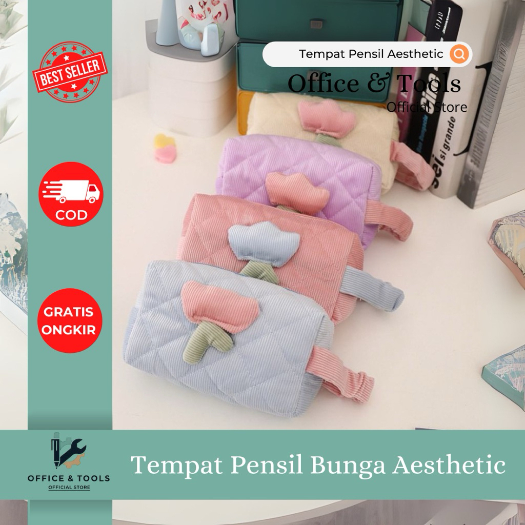 

Tempat Pensil Resleting Aesthetic Motif Bunga Dompet Pensil Korea Lucu Office & Tools