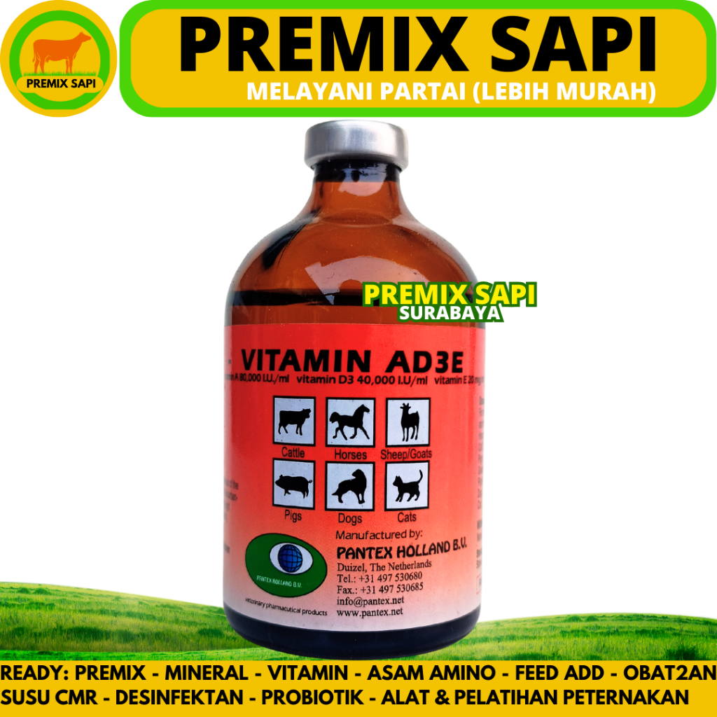 PANTEX VITAMIN AD3E 100ML - Vitamin ADE Hewan Ternak Sapi Kambing Domba Babi - Mirip Vitol Fertilife