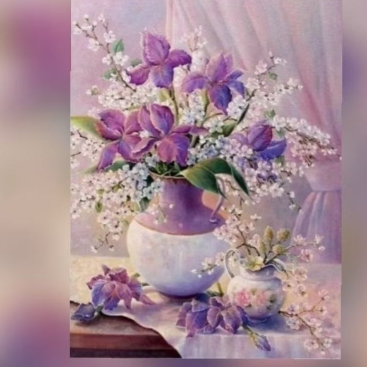 Paket kristik bunga ungu dalam vas Pola kain DIY CROSS STITCH 14CT KIT