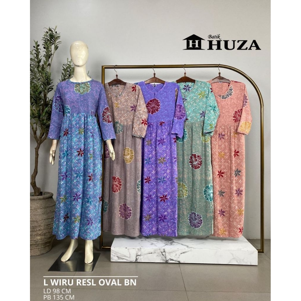 {LD 98 CM} Daster Huza Batik Pekalongan ll Long dres Wiru Oval Resl || Long Dress Muslimah Busui Fri