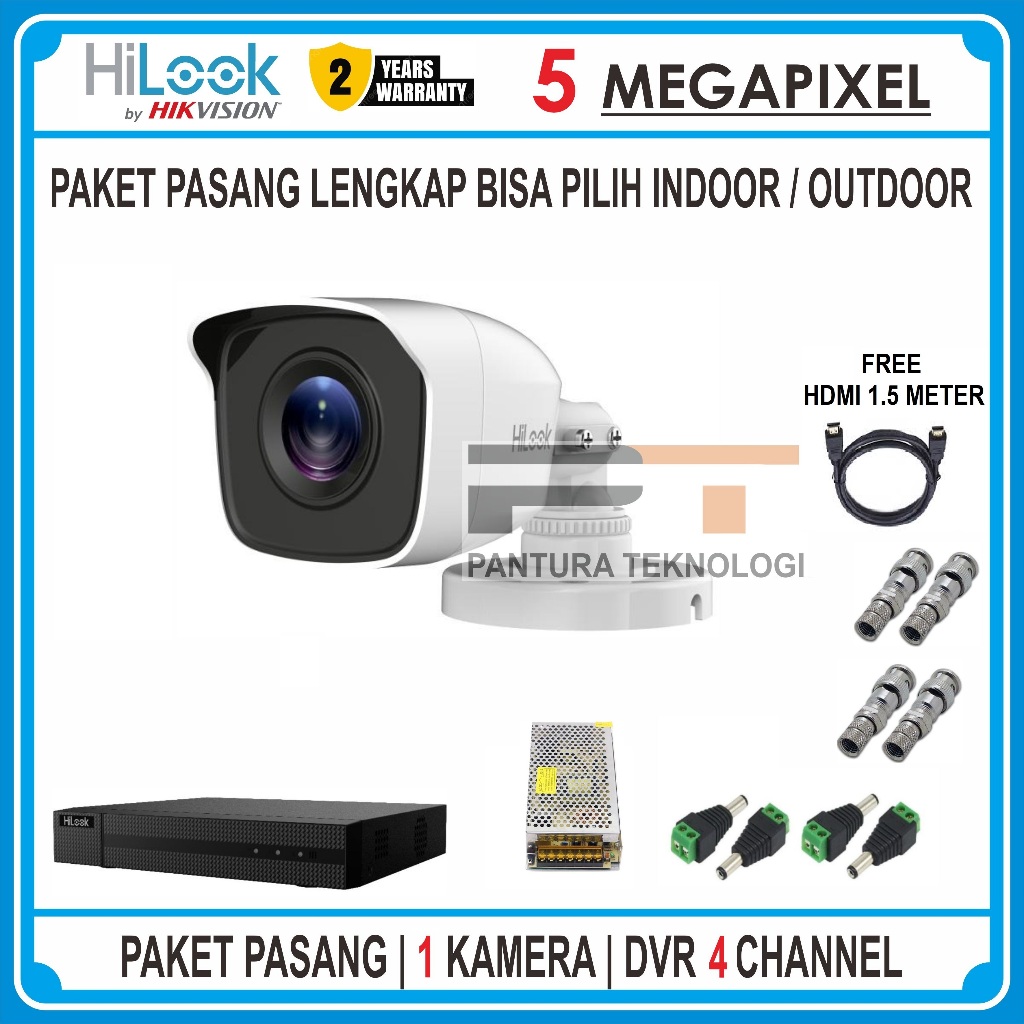 PAKET CCTV HILOOK DVR 4 CHANNEL 2 CAMERA 5MP TURBO HD SERIES PAKET CCTV KOMPLIT / PAKET CCTV HILOOK 