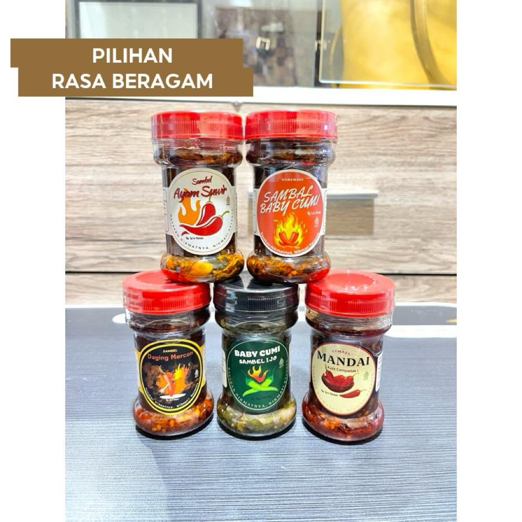 

PAKET BUNDLING- 5 BOTOL SAMBEL ( 5 Varian )Baby cumi, Ayam Suwir, Cumi IJo, Daging Mercon, Mandai