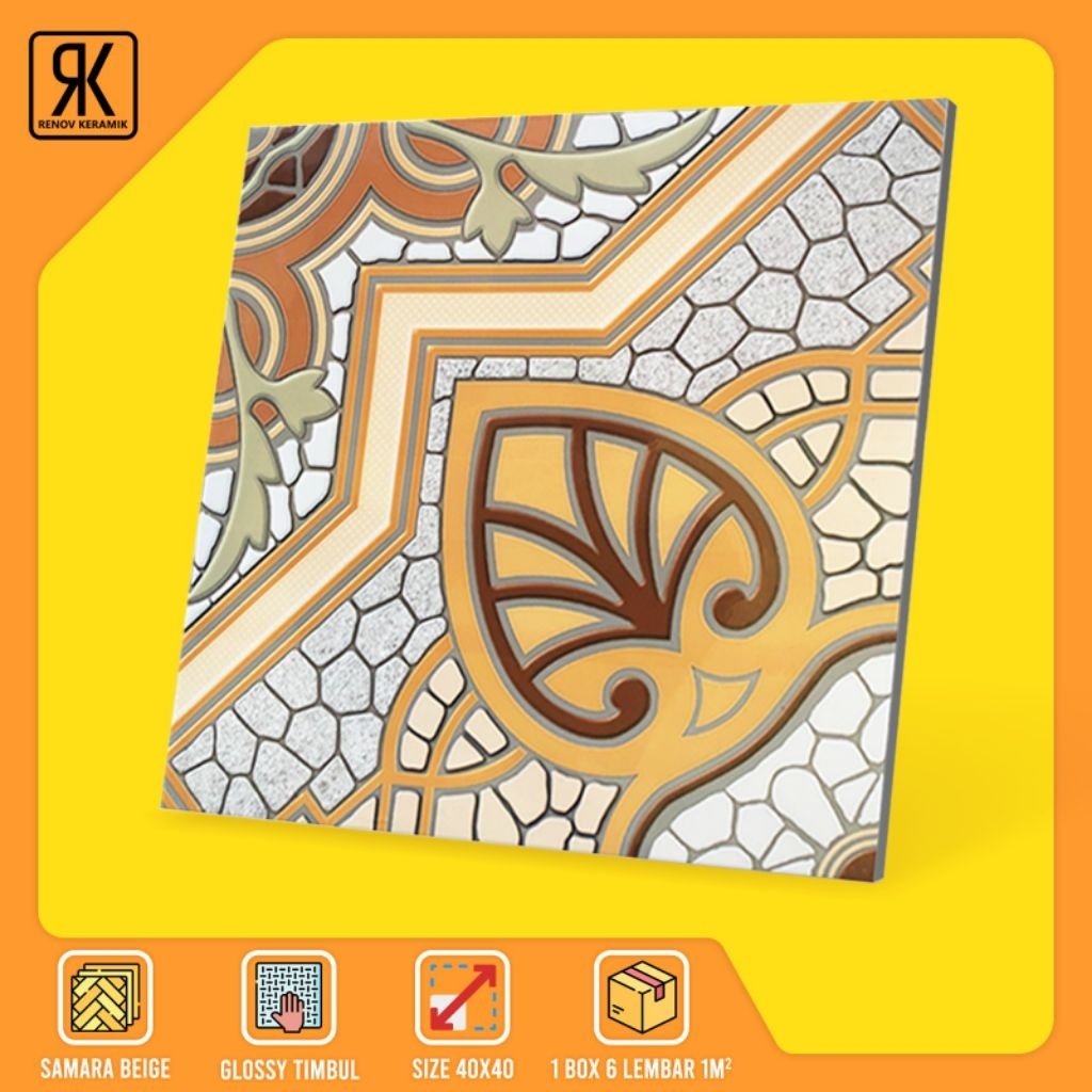 KERAMIK LANTAI GLOSSY SAMARA BEIGE & GREY 40x40