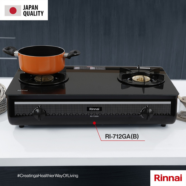 Kompor Gas RINNAI Kaca 2 tungku Schott RI 712 GA - 712GA B api lilin