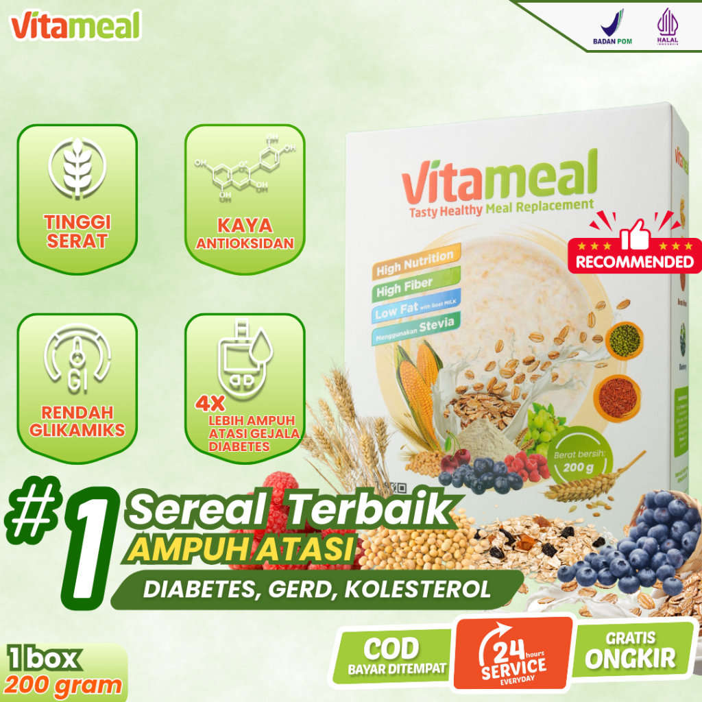 

[AMPUH] Sereal Vitameal Asli Original Makanan Pengganti Penurun Gula Darah Kolesterol Ampuh Cegah Diabetes Stabilkan Pencernaan Vitameal BPOM VITAMEL GERD