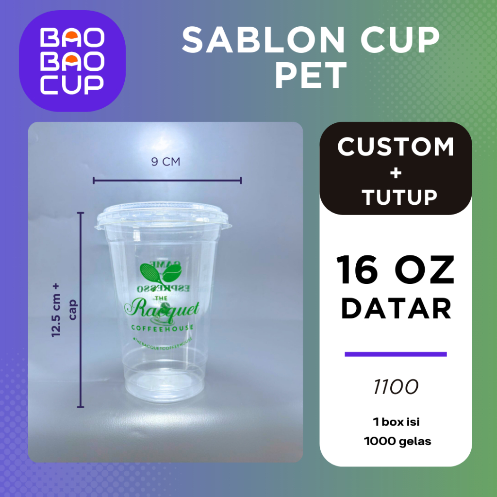 Sablon Cup Pet 16oz datar