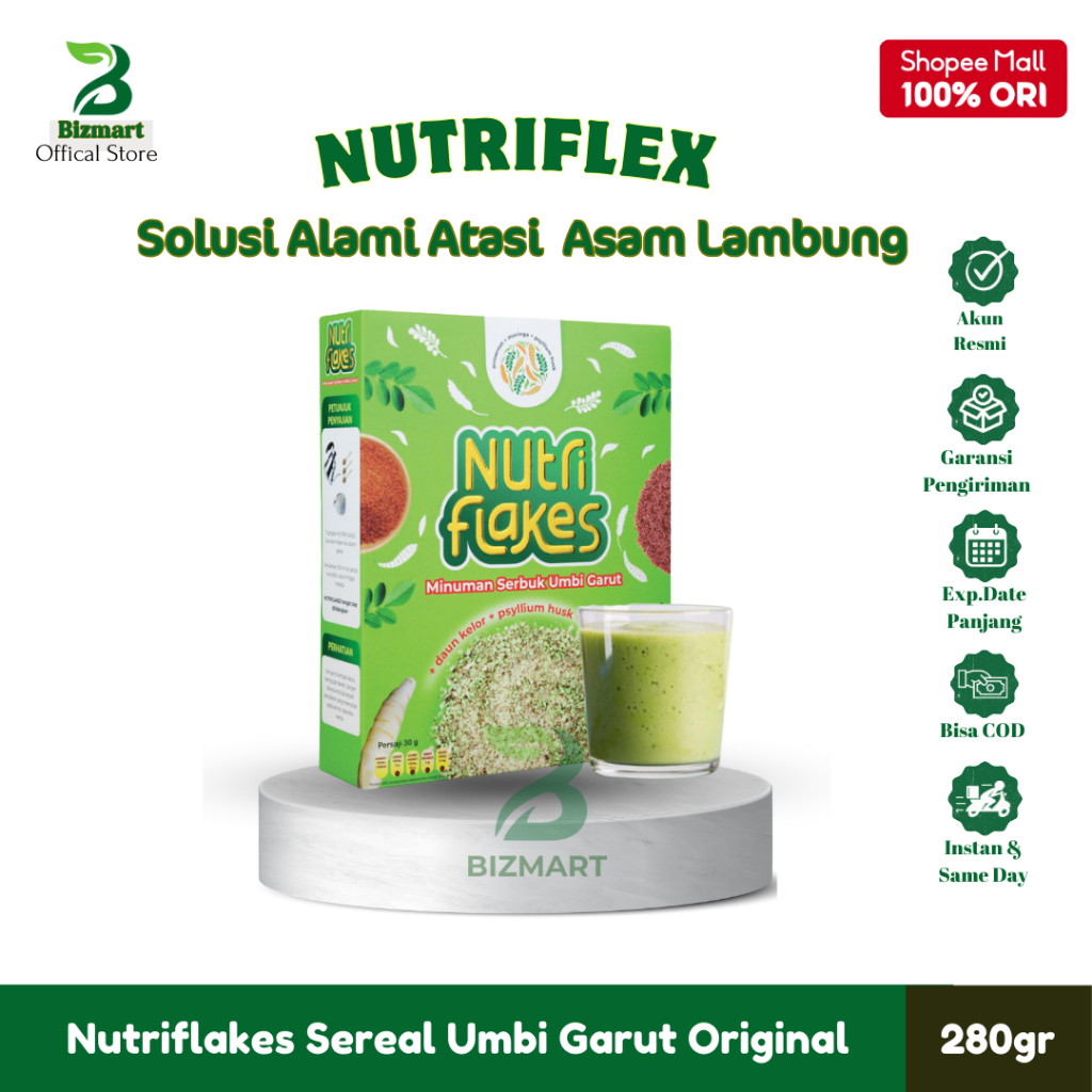 

Nutriflex Sereal Umbi Garut Solusi Maag & Asam Lambung Nutri Flakes Original 200gram