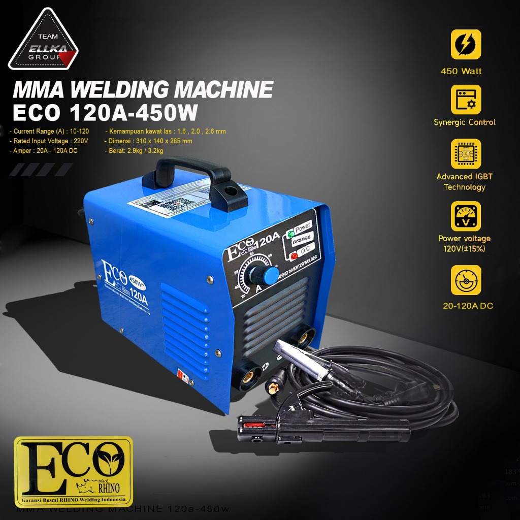 MESIN LAS MMA RHINO ECO 120A - 450WATT TRAFO LAS 450W RHINO ECO