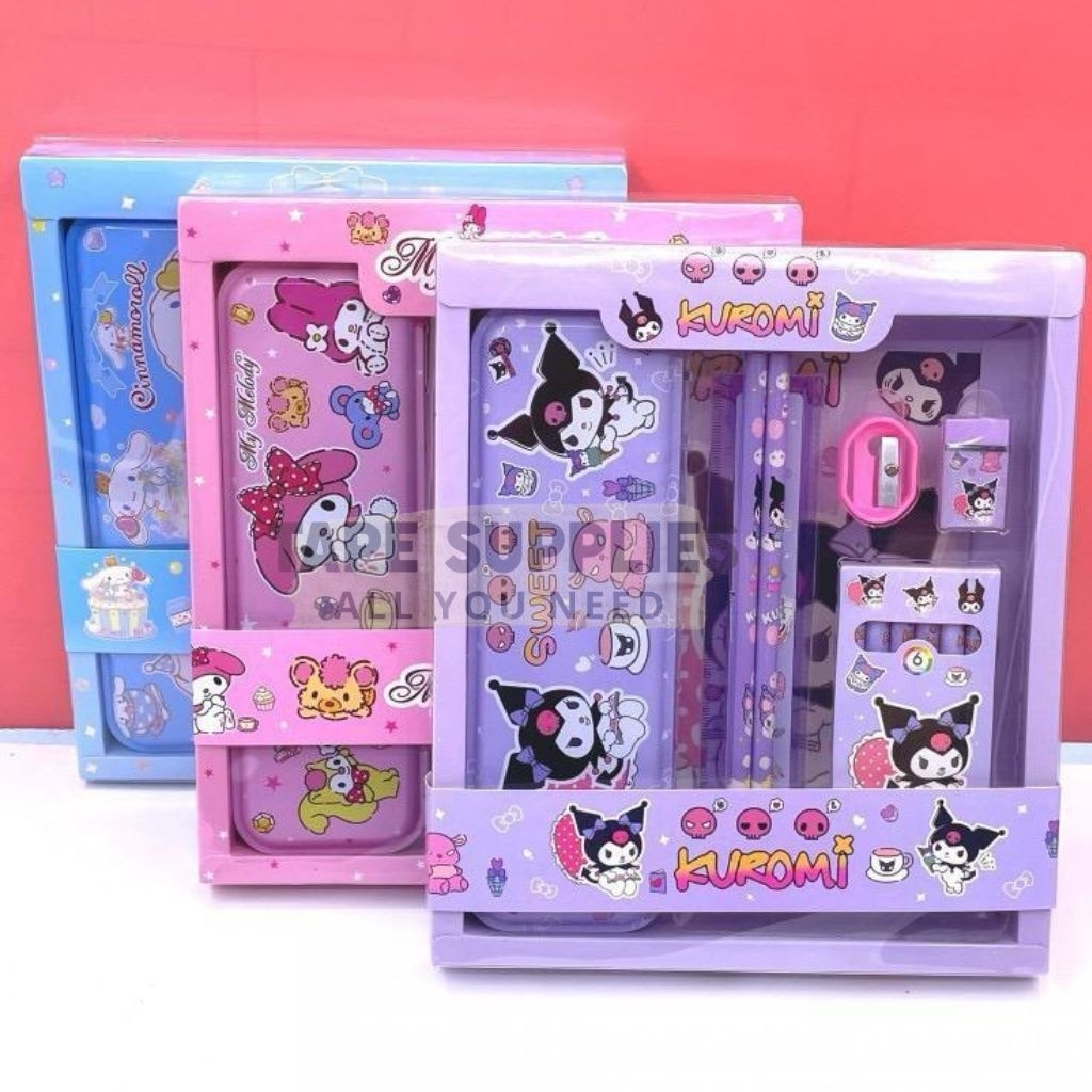 

STUDY SET SANRIO Kotak Pensil SET Alat Tulis Set My Melody Cinamorol Kuromi STATIONERY Hadiah Anak 6