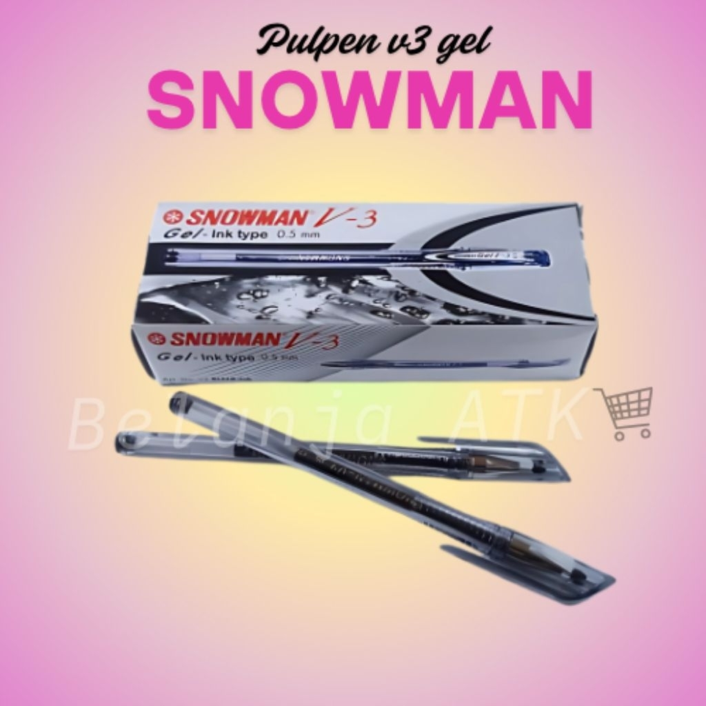 

[per pak] Pulpen alat tulis snowman v3 gel isi 12 pcs hitam