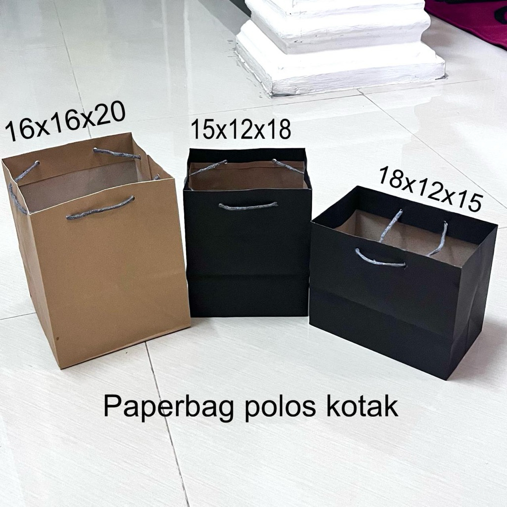 

Paperbag Polos Hitam Coklat Kotak souvenir snack kue hampers landscape horizontal vertikal