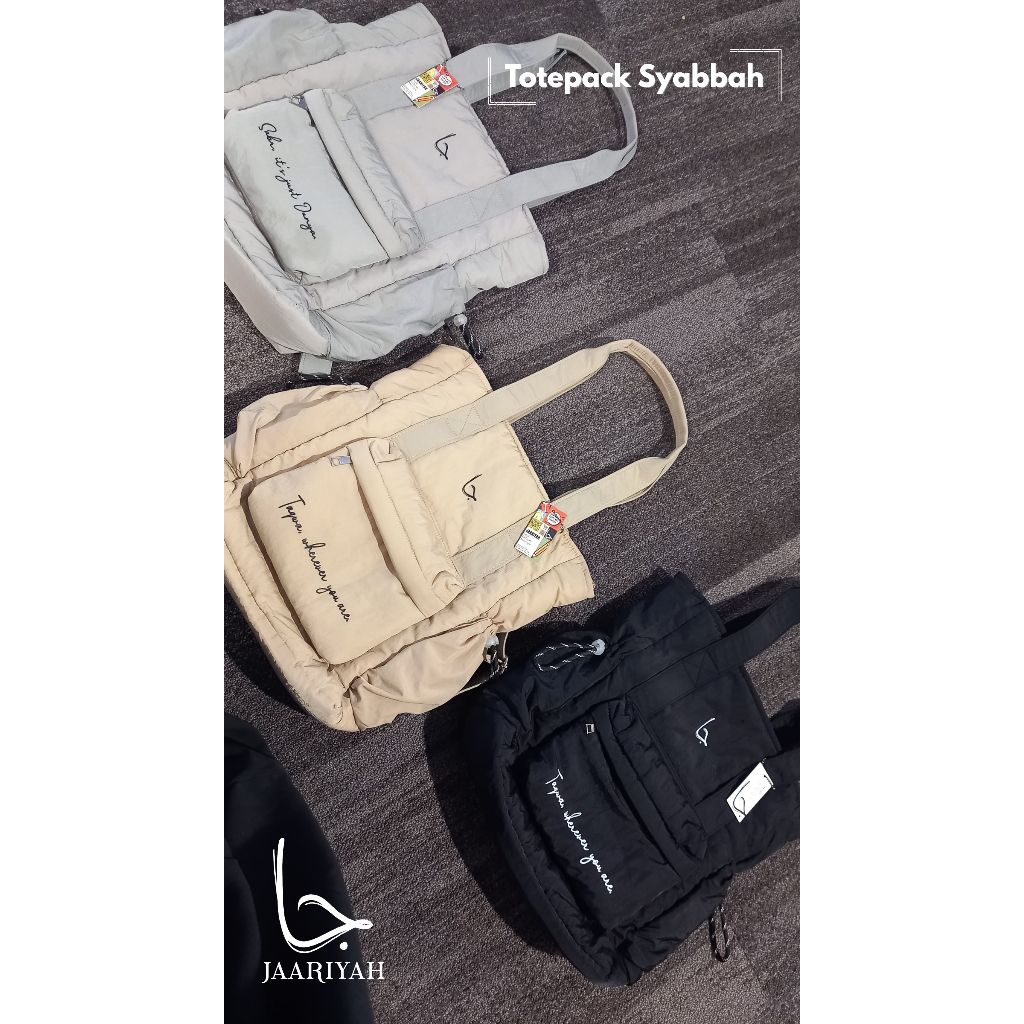Jaariyah Tas 2in1 Totebag Backpack Syabbah Wanita Desain Islami Bahan Nylon Crinkle