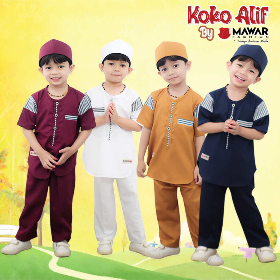 Setelan Koko Anak Lengan Pendek Alif By Mawar Fashion