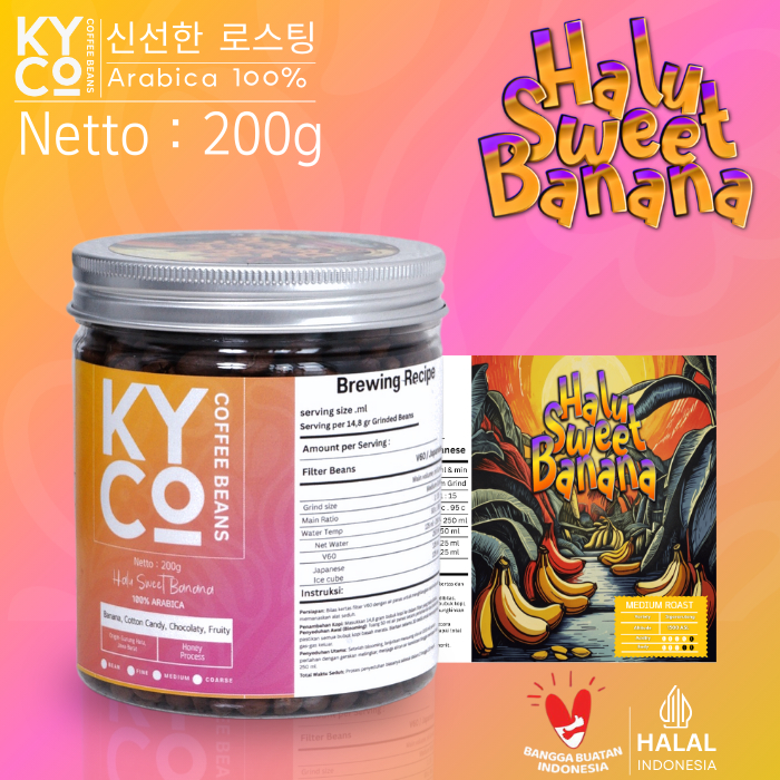 

Biji Kopi Arabika Halu Sweet Banana Honey 200 gram - Specialty Coffee | Roast Beant | Gunung Halu | Medium Roast | Kiyowo Coffee Roastery