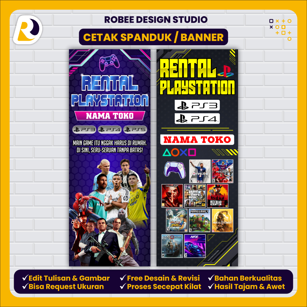 Spanduk Banner Rental PS Playstation X Banner / Stand Banner - Ukuran 60x160cm