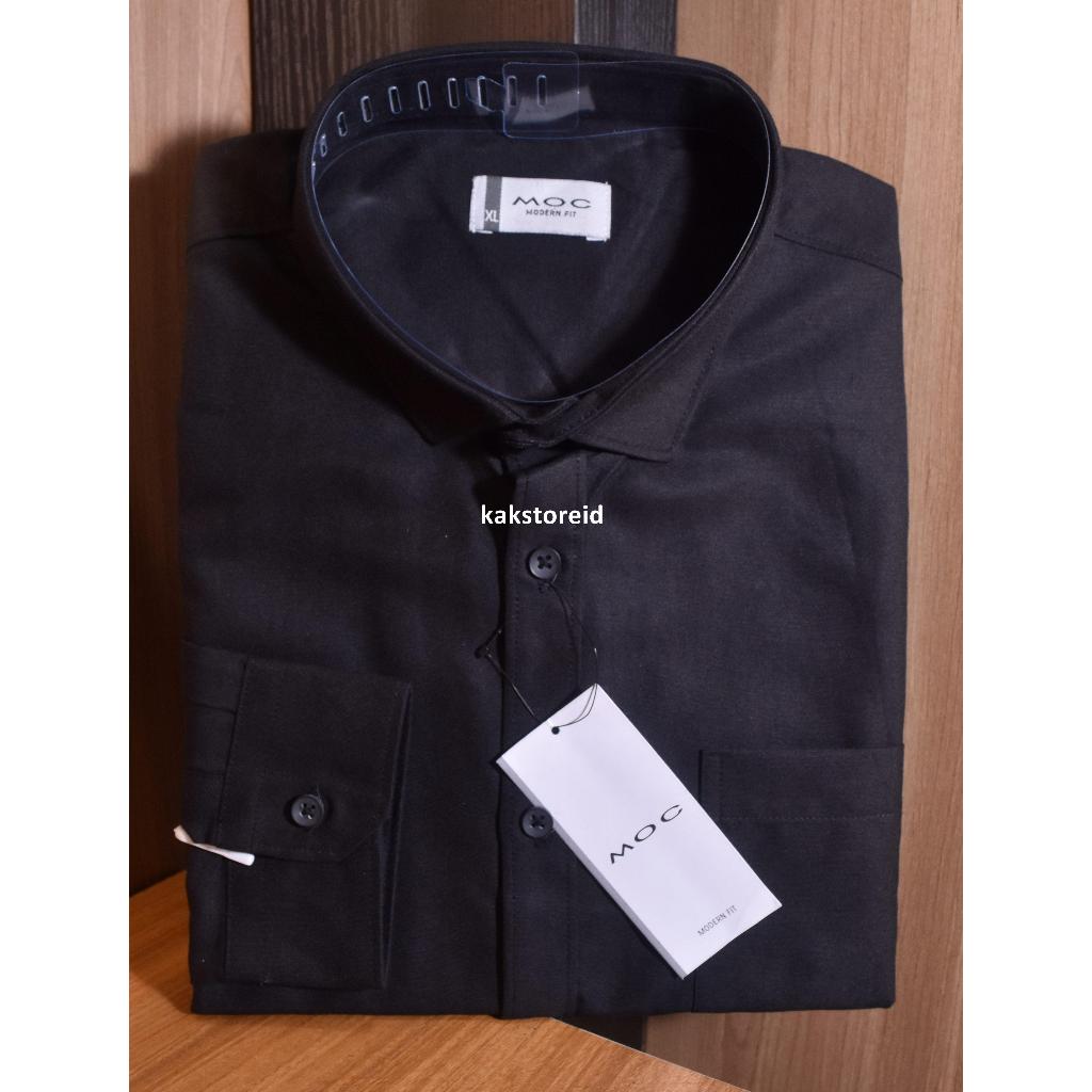 Ukuran XL - XXL Kemeja Pria MOC Lengan Panjang Hitam Polos Modern Fit KMM 01
