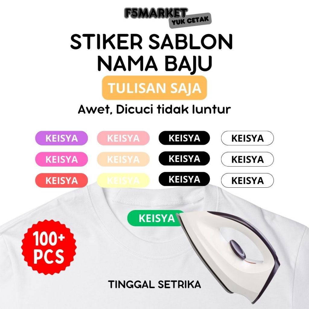 

Stiker Sablon Label Nama Baju Stiker Custom Nama Label Printing Kain / Kaos Sablon Setrika Gratis Custom Nama Isi 100+