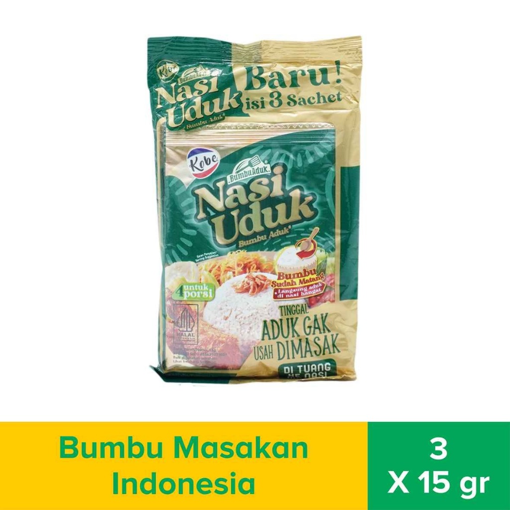 

BUMBU MASAK INSTANT KOBE BUMBU ADUK NASI UDUK ISI 3'S X 15GR / Kobe Bumbu Aduk