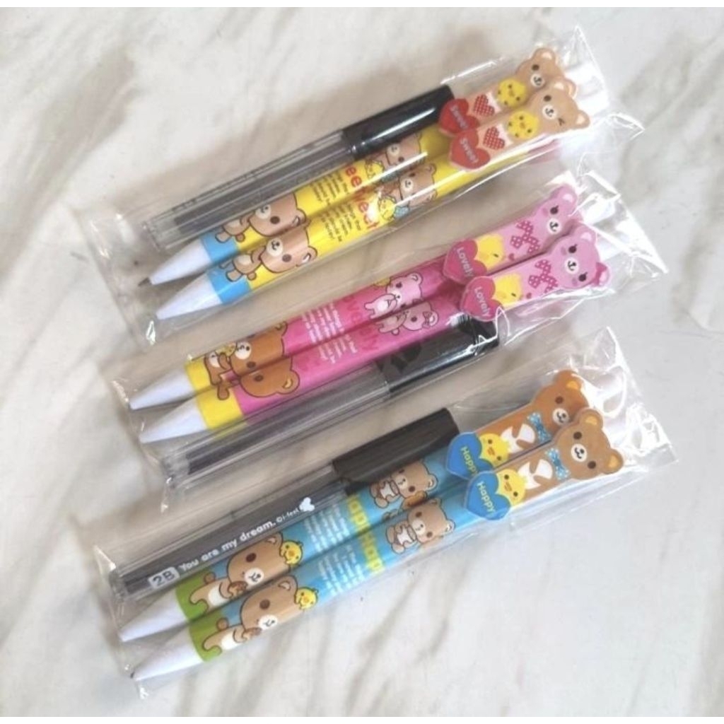 

2 Lovely Korean Mechanic Pencil set with lead refill pencil 2B