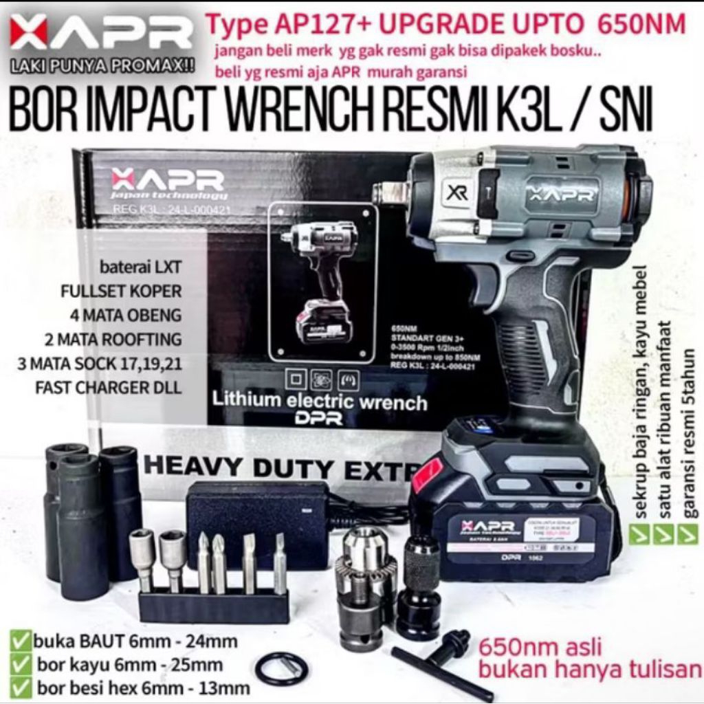 IMPACT APR 650NM AP127+ MESIN PEMBUKA BAUT MOBIL MOTOR APR AP127+ IMPACT WRENCH 650NM APR