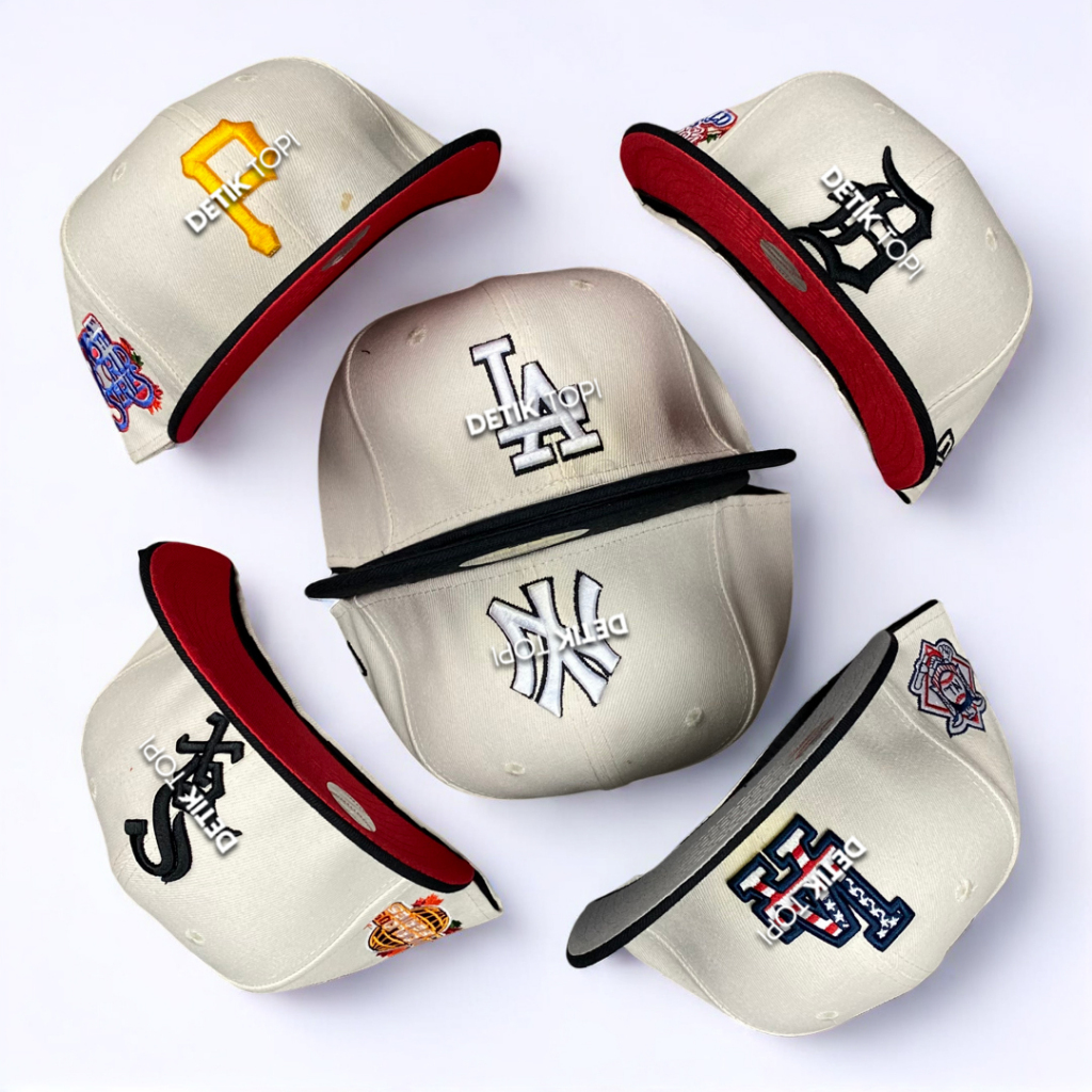 Topi Fitted Cream Black LA, LA USA, Detroit, NY, Sox, Pirates Under Visor Grey Red Bordir Build Up C