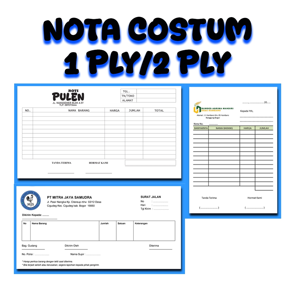 

Nota Custom 1 ply 2 ply 1/4 kertas F4 Free Desain Bebas Pakai Nama Sendiri Suka-suka