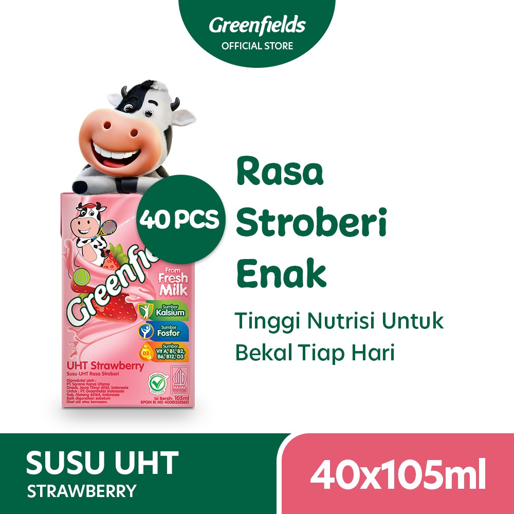 

[LEBIH HEMAT] Susu Greenfields UHT Strawberry 105 mL x 1 Karton