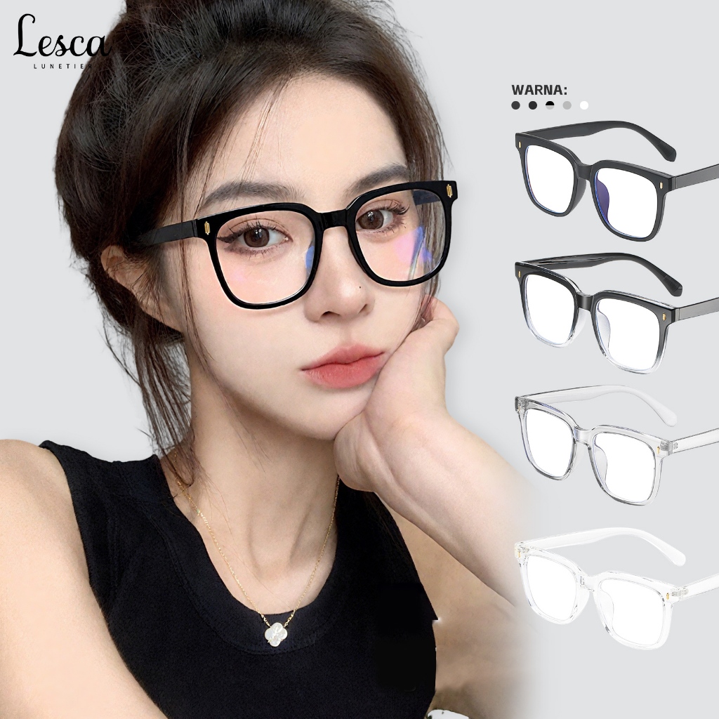 Lesca Kacamata Anti Radiasi Pria Wanita Frame Kotak Tebal Eyewear Kacamata Fashion