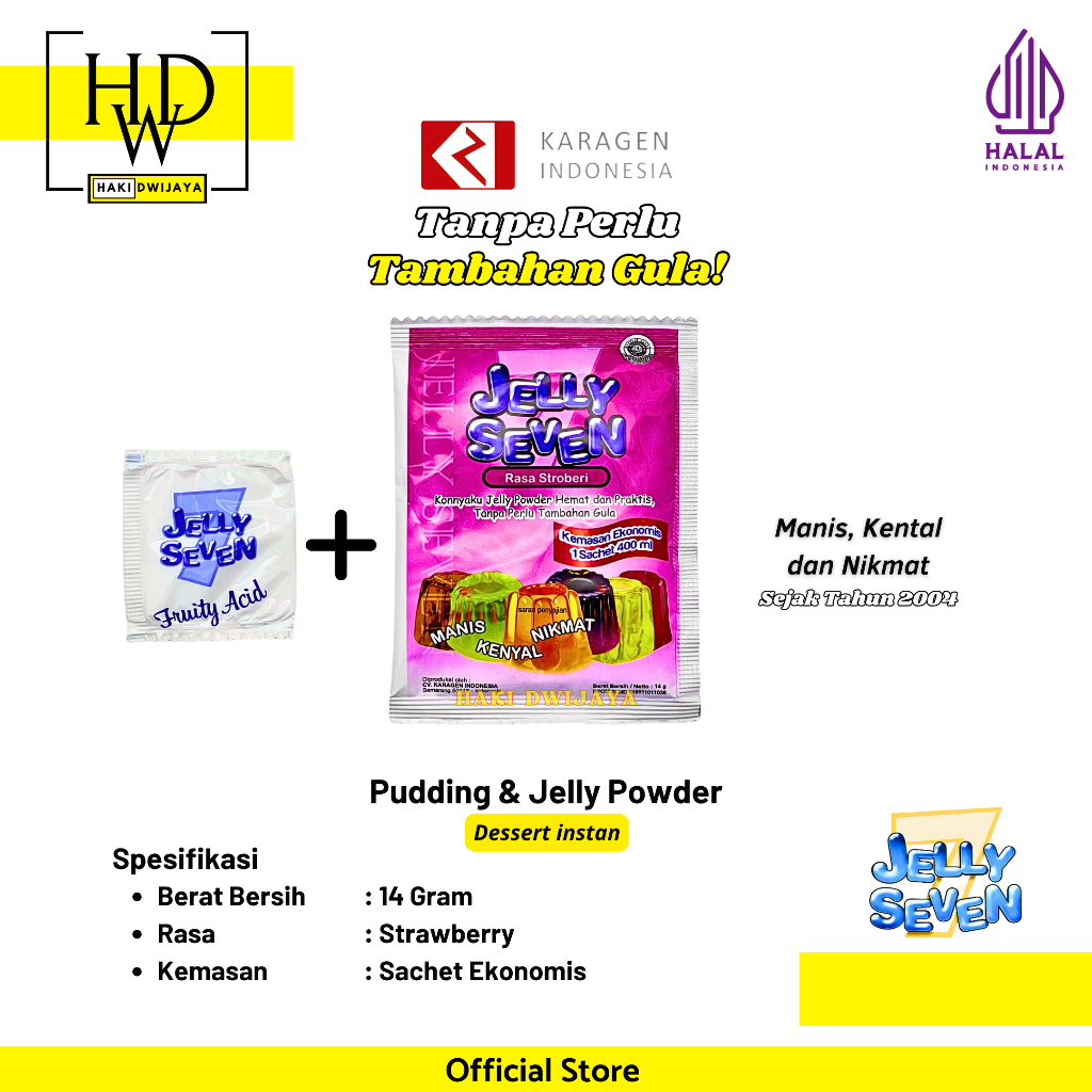 

Jelly Seven Ekonomis Bubuk Jelly Serbaguna 14 gram x 12pcs Rasa Strawberry