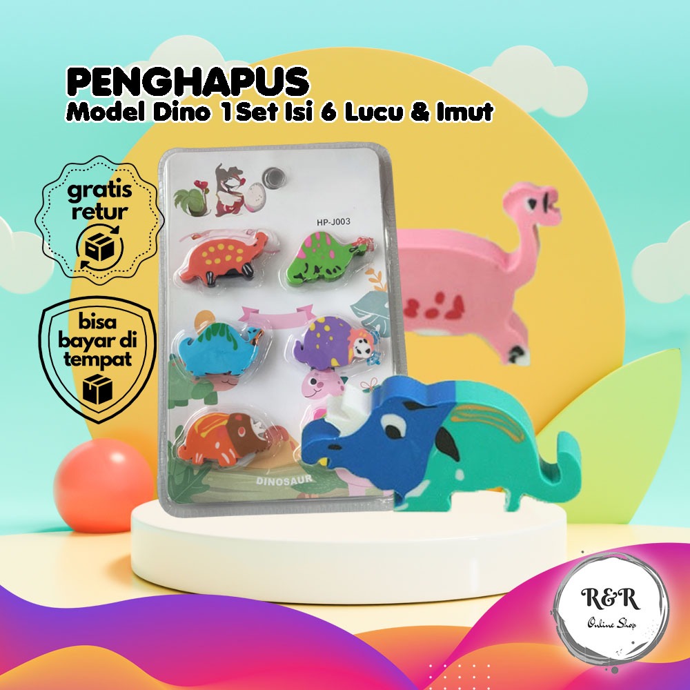 

Set Penghapus Dinosaurus Bentuk Dino 6 Karakter Penghapus Dino Warna-Warni Isi 6 Alat Tulis Anak Lucu