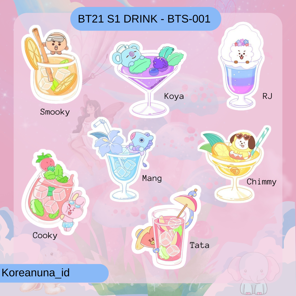 

Stiker Kpop Bts Bt21 Drink Sticker Aesthectic Lucu Berkualitas Murah Tempel Hp Laptop Buku Note