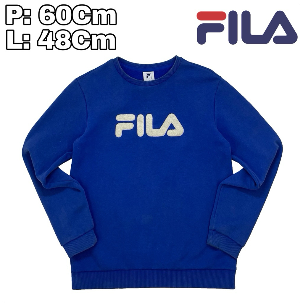 B51 Crewneck Sweeter Sport FILA Blue Shirt Outdoor Baju Lengan Panjang
