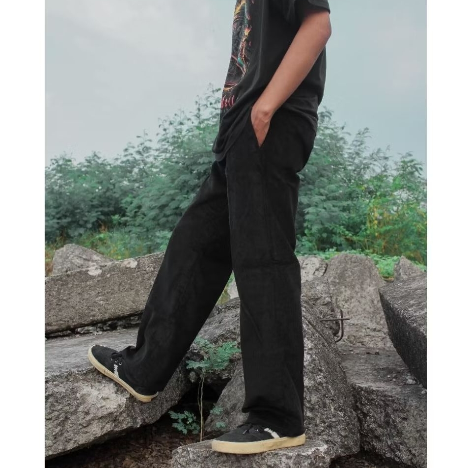Celana corduroy panjang pria- Black Corduroy Pants- celana corduray hitam