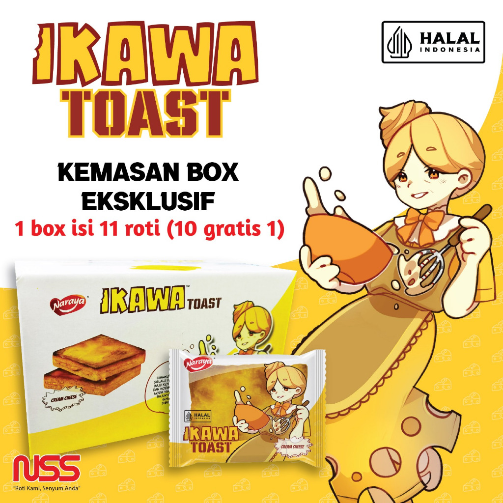 

[Box Eksklusif] - Naraya Ikawa Toast Roti Panggang Rasa Keju 60g - 1 Box Isi 11 Pcs ( Beli 10 Gratis 1)