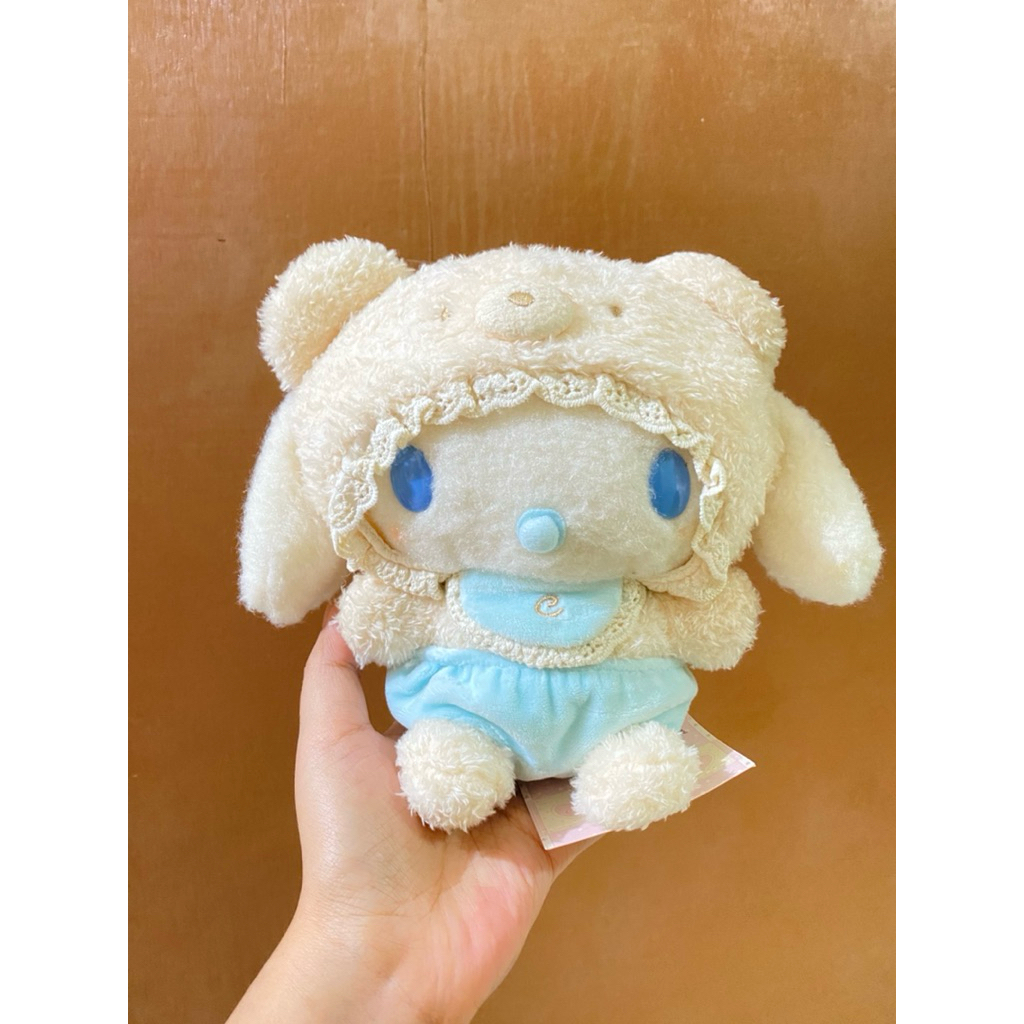 Boneka Sanrio Karakter Baby Cinnamoroll with Nipple and Bear Costume size 20cm Original / Boneka Bab