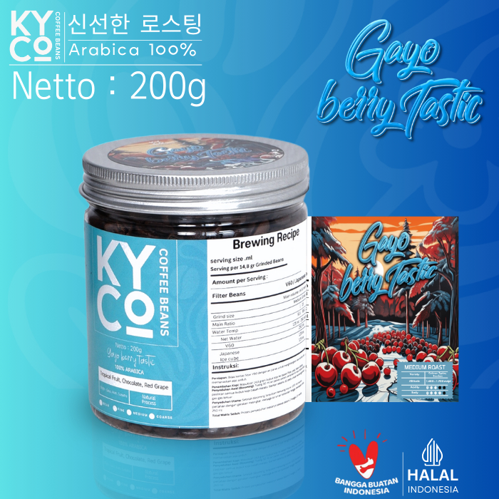

Biji Kopi Arabika Gayo Berry Tastic 200 gram - Specialty Coffee | Roast Beans | Brewing | Medium Roast | Fillter | Blend Kopi | Kiyowo Coffee Roastery