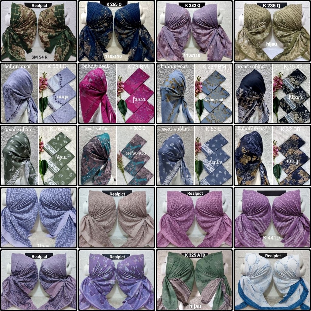 jilbab segi empat motif terbaru bahan katun voal