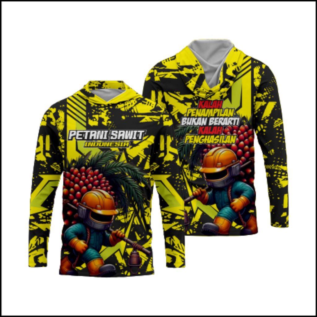 Baju Petani Sawit Lengan Panjang Kupluk Jersey Petani Sawit Full Printing Dryfit