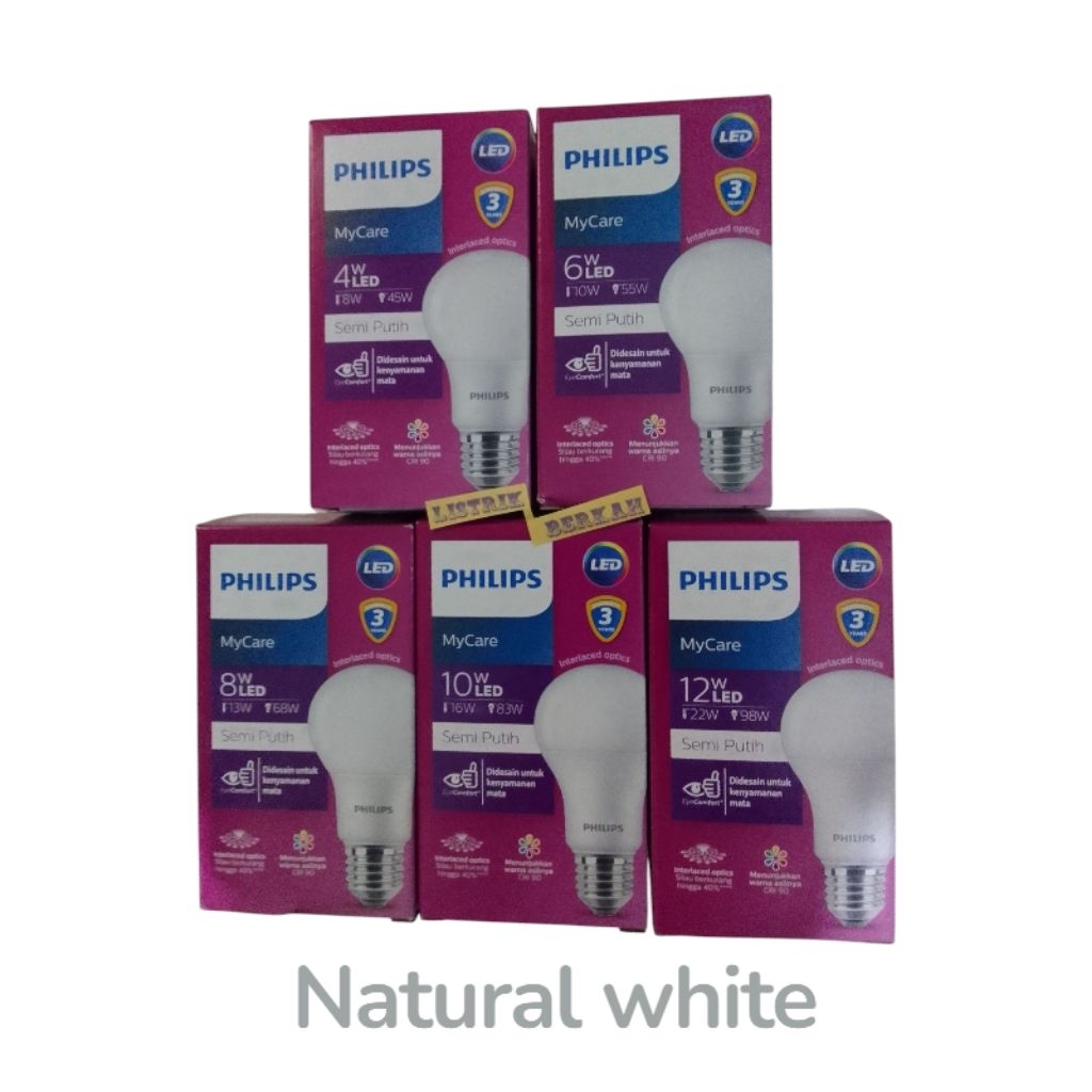 Lampu LED Philips 4 W 6 W 8 W 10 W 12 W Cool White / Semi putih 4000K Neutral 4 watt 6 watt 8 watt 1