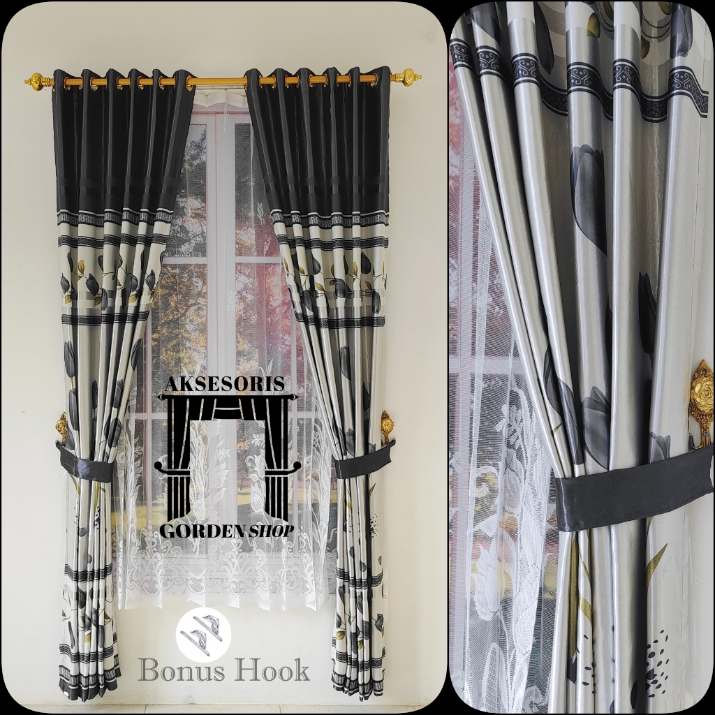 Gorden Jendela Panjang Hordeng Minimalis Motif Bunga Tulif Kain Blackout Premium